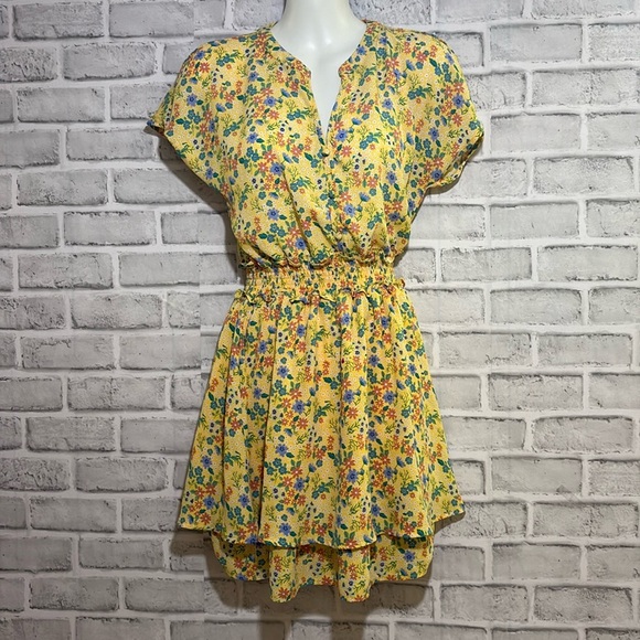 Siana sky extra small summer dress, cap sleeve, yellow, floral - Picture 1 of 7